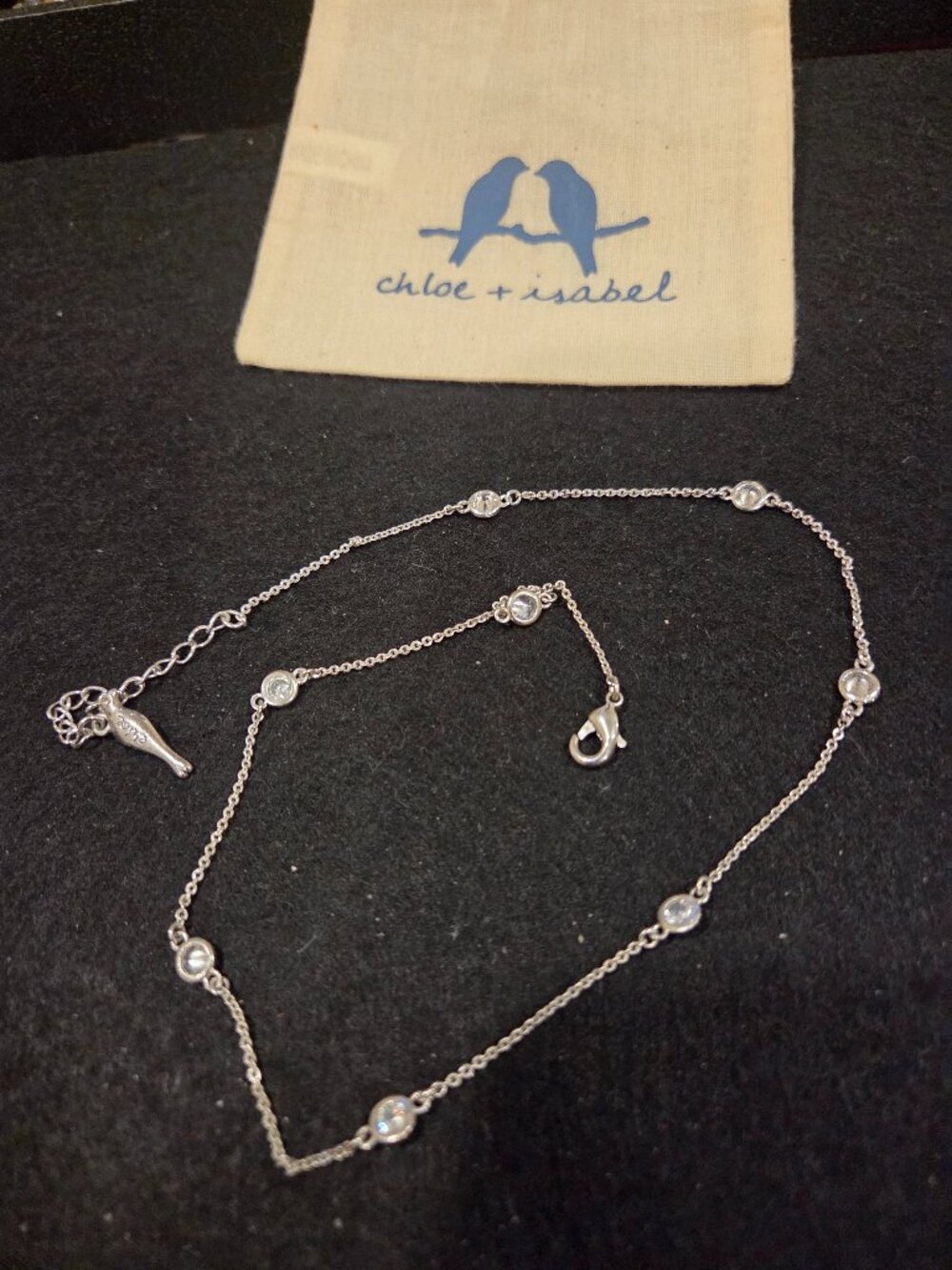 Chloe & Isabel Rhinestone Necklace Silver Tone Rhodium Plated 16 +2 5 In